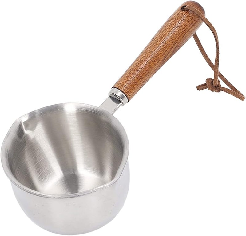 Mini Butter Warmer Pot 120ML Stainless Steel Dual Spout Wooden Handle Hanging Rope - Image 3